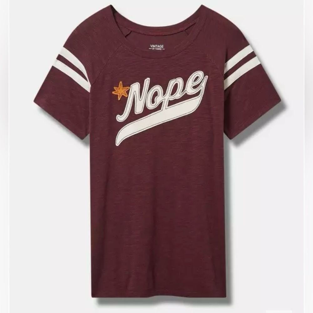 Torrid Nope Fitted Vintage Slub Varsity Boat Neck Tee